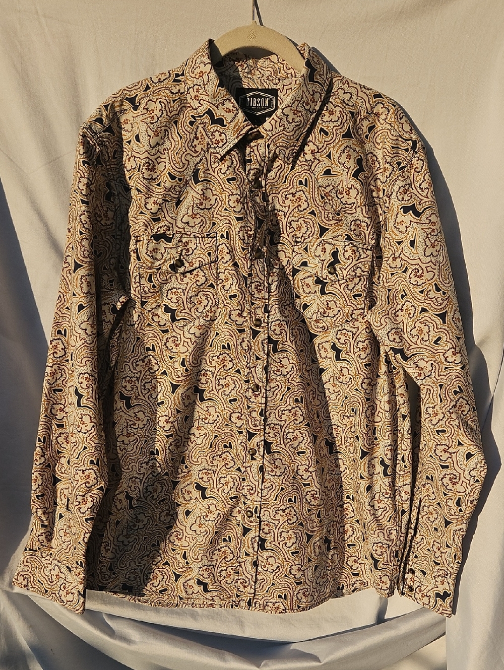 Gibson Paisley Button (Snap)-Down Shirt in Tan and Navy Sz L